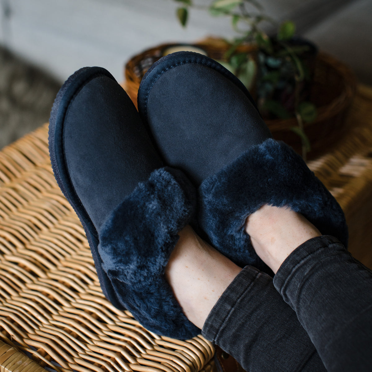 Ladies navy slipper boots sales