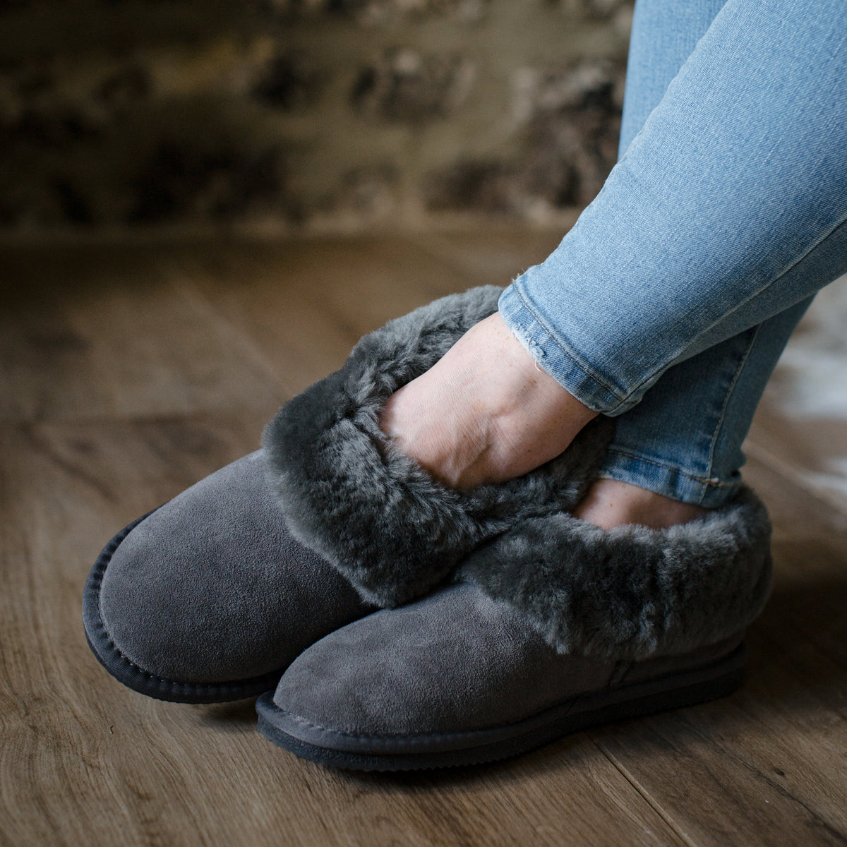 Deluxe Ladies Beccy Sheepskin Womens Slipper Boot Grey Sheepskin World