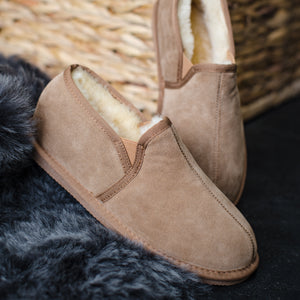 Deluxe Mens 'Elliot' Lambswool Slippers with Hard Sole - Chestnut