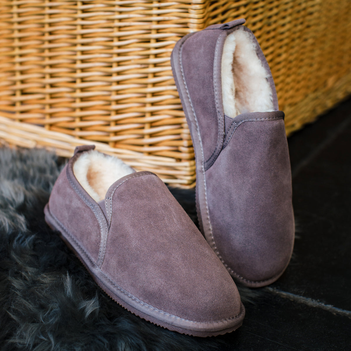 Deluxe Mens 'Avi' Sheepskin Slippers with Hard Sole Truffle