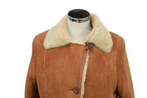 Ladies Anette Suede Leather Sheepskin Coat with Button Fastenings - Tan