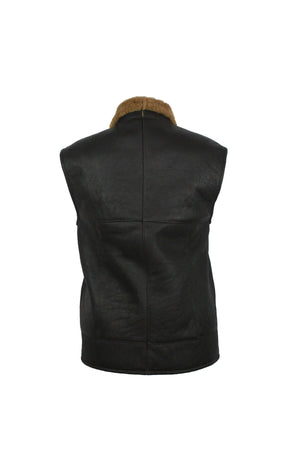 Men's Harvey Gilet Leather Sheepskin Coat - Dark Brown Nappa Caramel