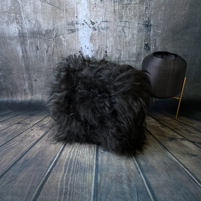 Luxury Icelandic Sheepskin Cushion with a Cotton Back in Black