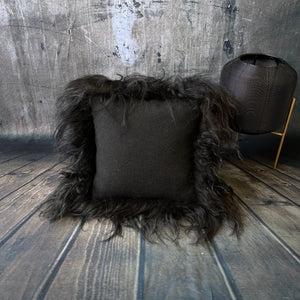 Luxury Icelandic Sheepskin Cushion with a Cotton Back in Black