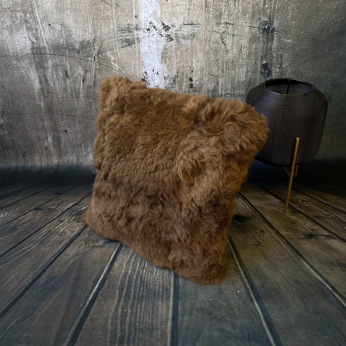 Luxury Icelandic Shorn Sheepskin Cushion with a Cotton Back in Rusty Brown