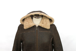 Ladies Jessie Hooded Leather Sheepskin Jacket - Chocolate Forest