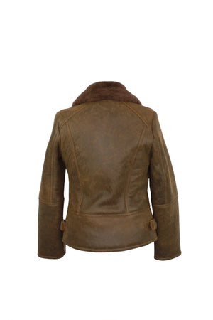 Ladies Sue Flying Aviator Leather & Sheepskin Jacket - Rust-Tipped