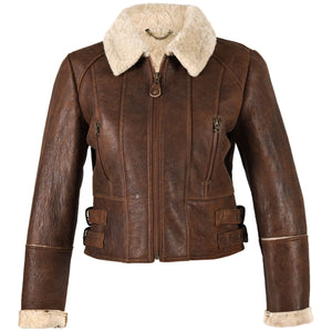 Ladies Ella Short Leather Sheepskin Jacket - Brick
