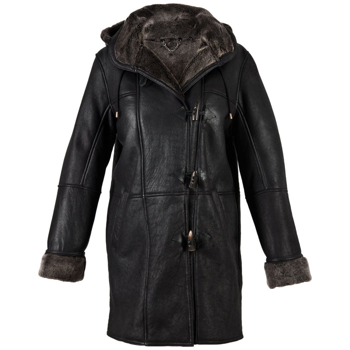 Ladies Millie Leather Sheepskin Duffle Coat - Black