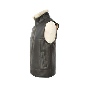 Men's Harvey Gilet Leather Sheepskin Coat - Dark Brown Nappa