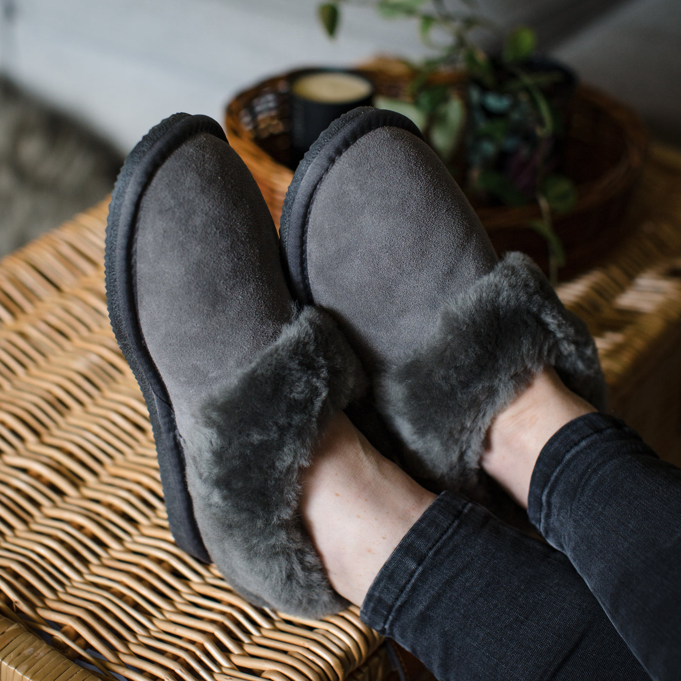 Deluxe Ladies Beccy Sheepskin Womens Slipper Boot Grey Sheepskin World