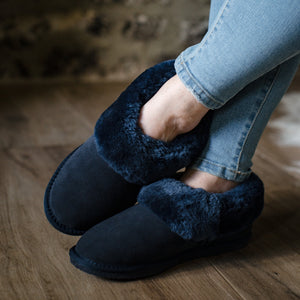 Deluxe Ladies 'Beccy' Sheepskin Slipper Boot - Navy