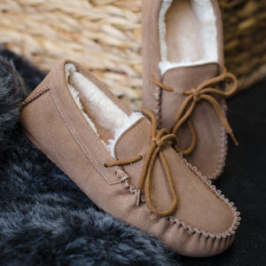 Ladies 'Susie' Lambswool Moccasin with Hard Sole - Chestnut