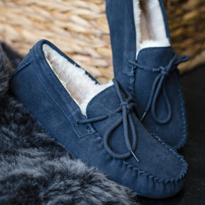 Ladies 'Susie' Lambswool Moccasin with Hard Sole - Navy