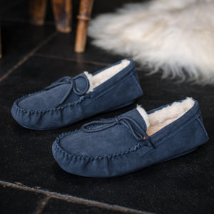 Ladies 'Susie' Lambswool Moccasin with Hard Sole - Navy