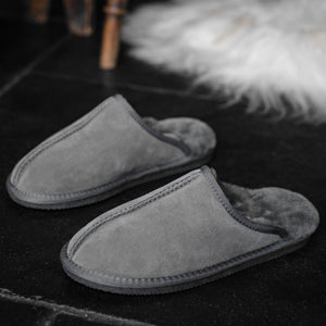 Deluxe Mens 'Michael' Sheepskin Slipper Mule - Dark Grey