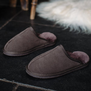 Deluxe Mens 'Michael' Sheepskin Slipper Mule - Chocolate