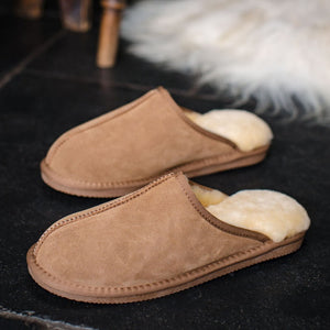 Deluxe Mens 'Michael' Sheepskin Slipper Mule - Chestnut