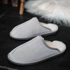 Deluxe Mens 'Michael' Sheepskin Slipper Mule - Light Grey