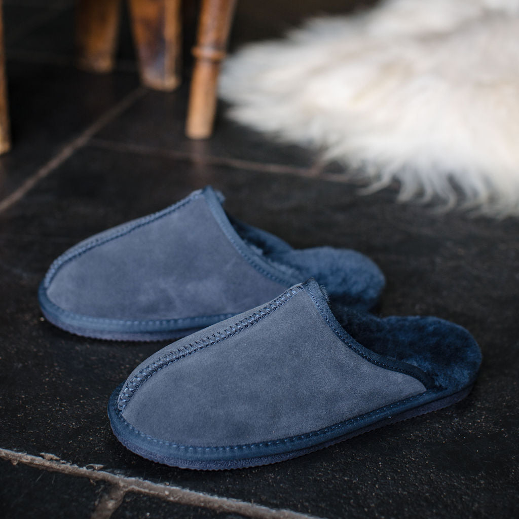 Deluxe Mens 'Michael' Sheepskin Slipper Mule Navy – Sheepskin World