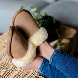 Ladies 'Luna' Wool Lined Slipper Mule - Chestnut