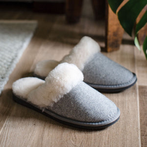 Deluxe Ladies 'Daisy' Sheepskin Slipper Mule - Herringbone Grey