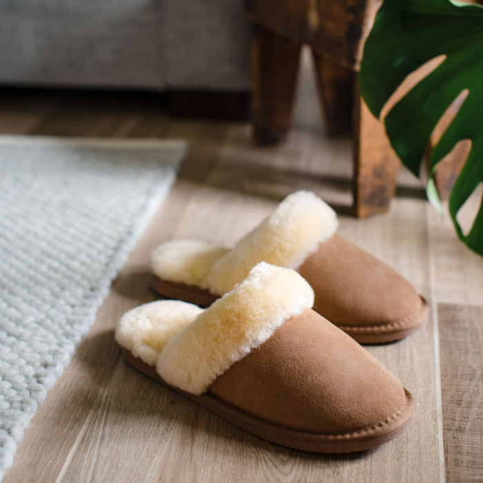 Ladies 'Luna' Wool Lined Slipper Mule - Chestnut