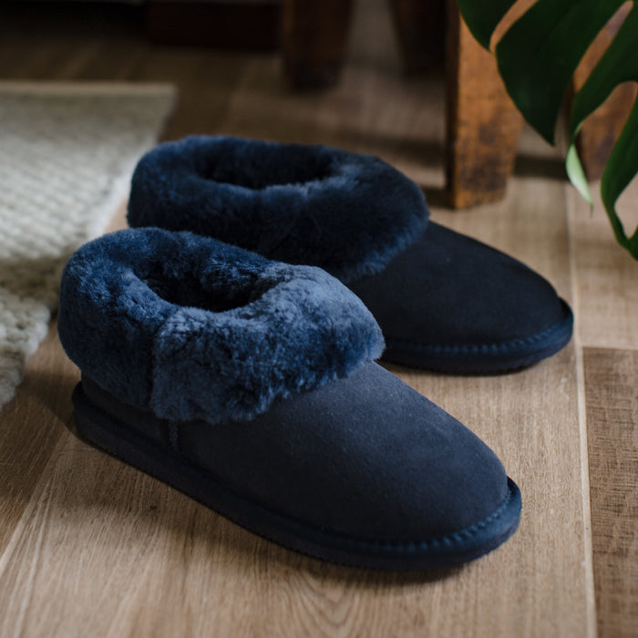 Deluxe Ladies 'Beccy' Sheepskin Slipper Boot - Navy