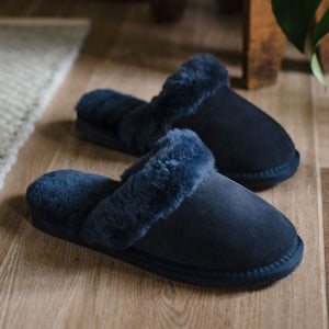 Deluxe Ladies 'Daisy' Sheepskin Slipper Mule - Navy