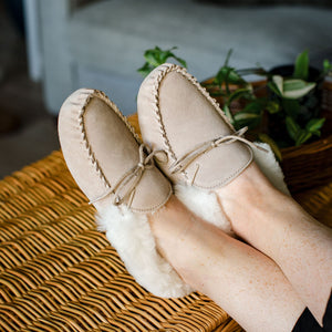 Ladies 'Lucy' Lambswool Moccasin with Soft Sole - Camel