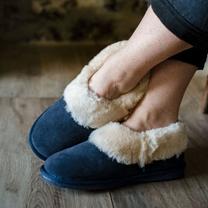 Deluxe Ladies 'Alice' Lambswool Slipper Boot - Navy