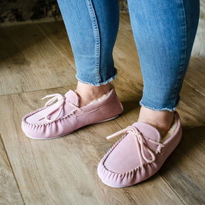 Ladies 'Susie' Lambswool Moccasin with Hard Sole - Pink