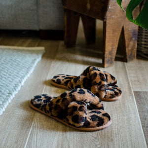 Ladies - Delilah Sheepskin Cross Over Slider - Leopard