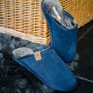 Men's Ellis Sheepskin Lined Slipper Mule - Navy/Tipped