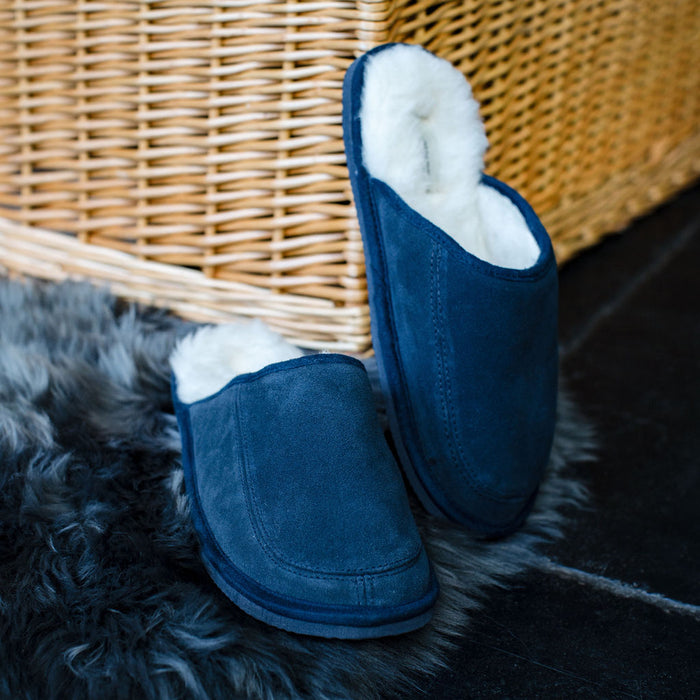 Men's 'James' Lambswool Slipper Mules - Navy