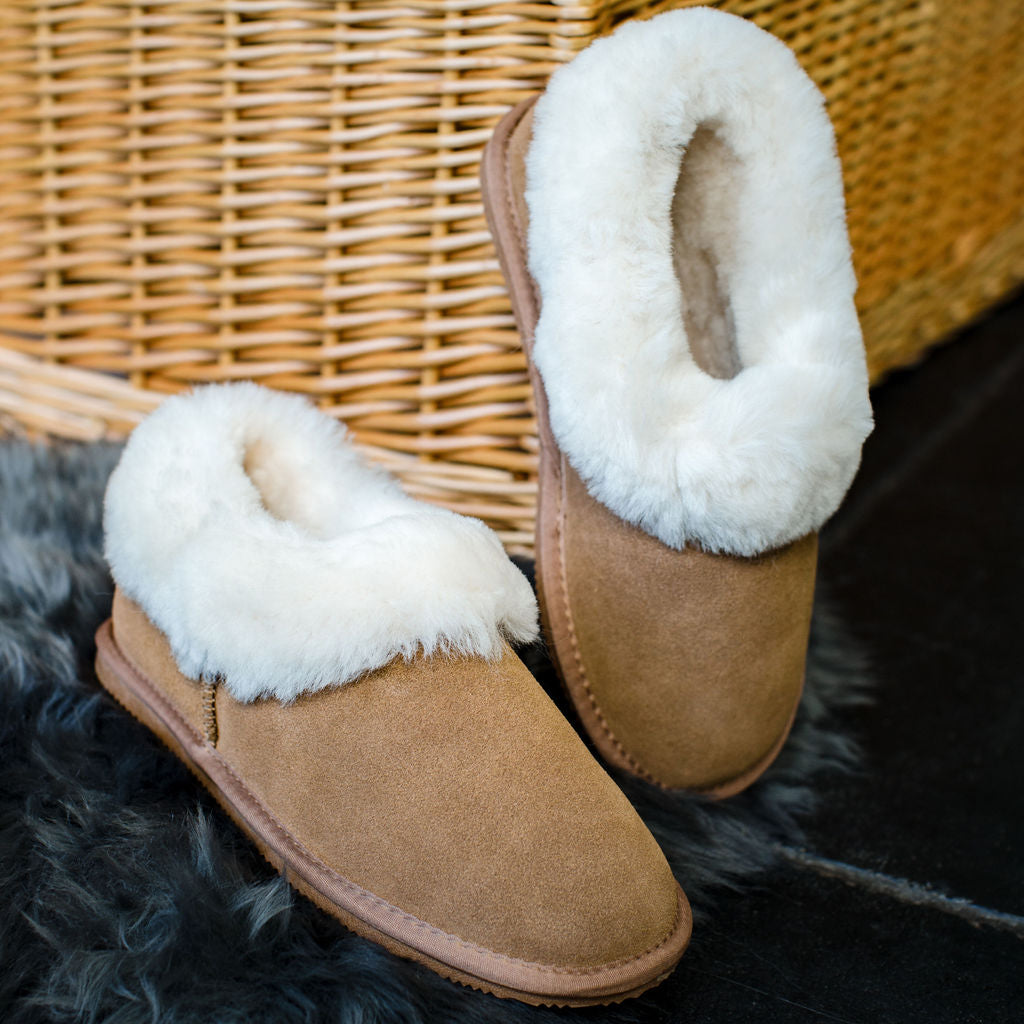 Genuine Sheepskin Slippers For Women | Fluffy Shearling Lining & Durable Rubber Sole | Slip-On Scuff Mules