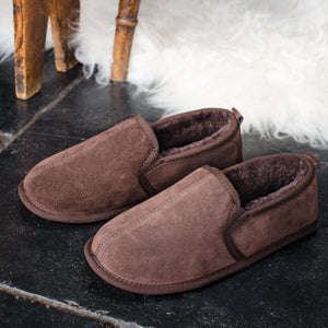 Deluxe Mens 'Liam' Sheepskin Slippers with Soft Sole - Chocolate