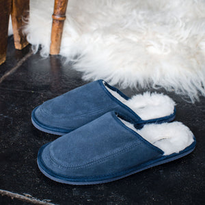 Men's 'James' Lambswool Slipper Mules - Navy