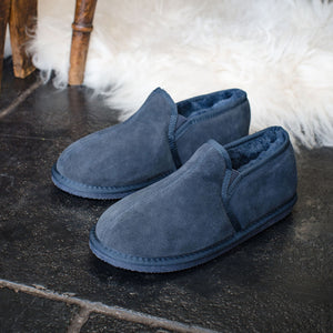 Deluxe Mens 'Sam' Sheepskin Slippers with Hard Sole - Navy