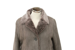 Ladies Anette Suede Leather Sheepskin Coat - with Button Fastenings - Vizon Grey