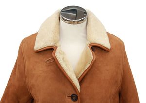 Ladies Chloe Suede Sheepskin Coat - Tan