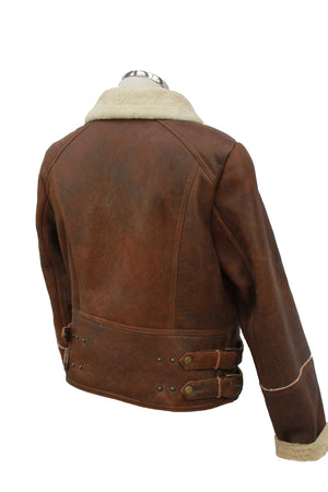 Ladies Ella Short Leather Sheepskin Jacket - Brick