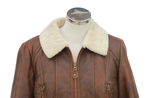 Ladies Ella Short Leather Sheepskin Jacket - Brick