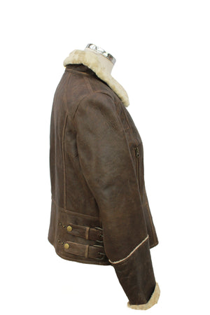 Ladies Ella Short Leather Sheepskin Jacket - Chocolate