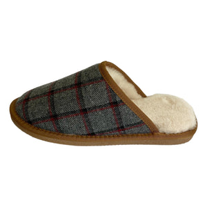 Deluxe Mens 'Michael' Sheepskin Slipper Mule - Grey/Red Tartan