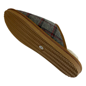 Deluxe Mens 'Michael' Sheepskin Slipper Mule - Grey/Red Tartan