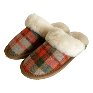 Deluxe Ladies 'Kristine' Sheepskin Slipper Mule - Red Tartan