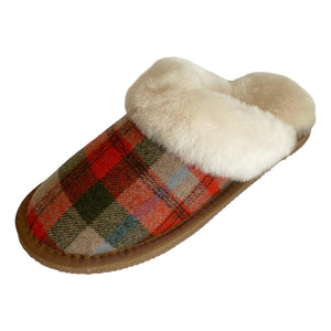 Deluxe Ladies 'Kristine' Sheepskin Slipper Mule - Red Tartan