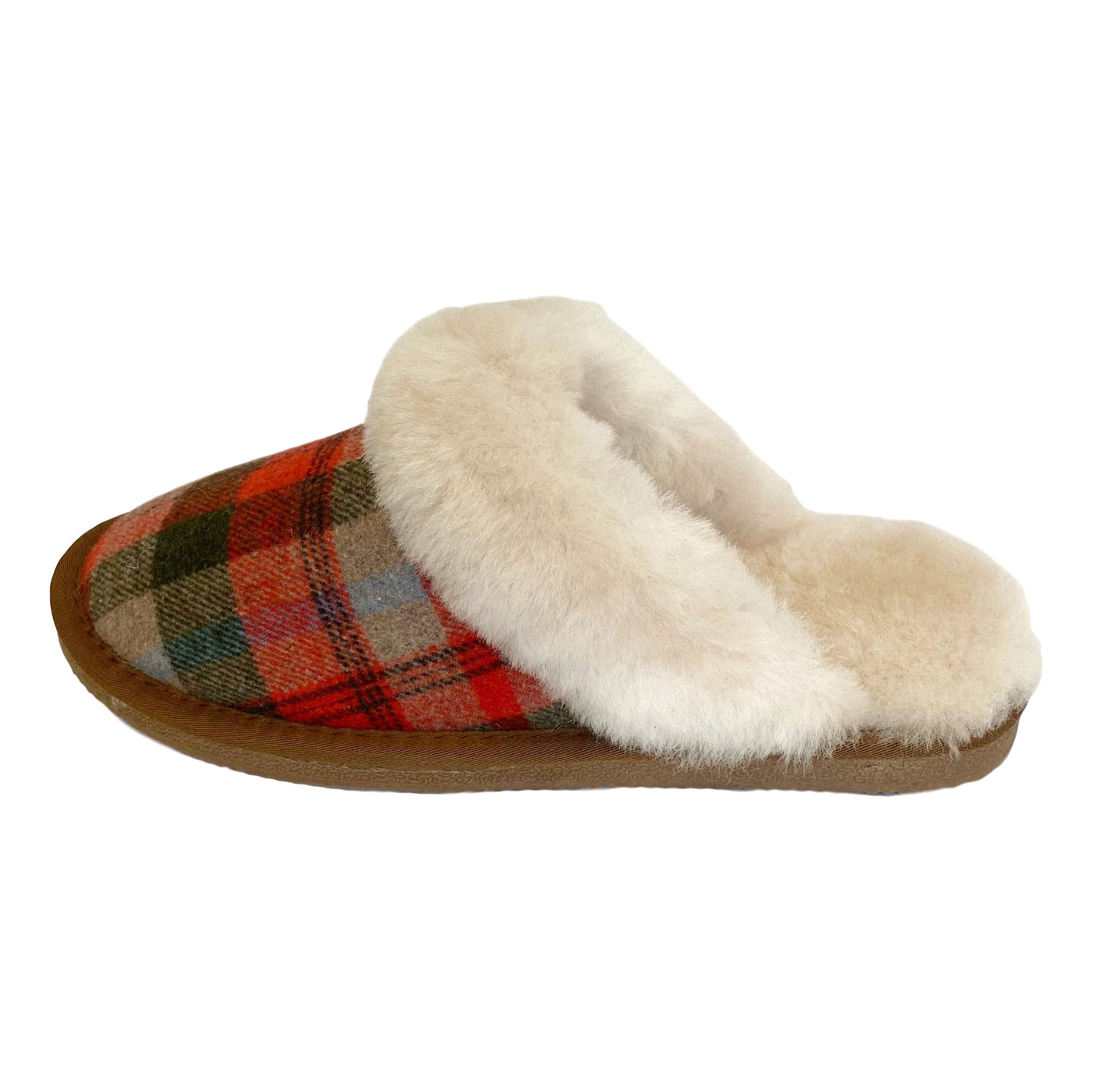 Deluxe Ladies Kristine Sheepskin Slipper Mule Red Tartan