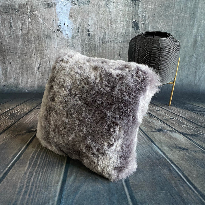 Luxury Icelandic Shorn Sheepskin Cushion with a Cotton Back in Grey